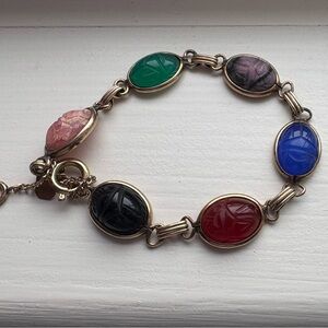 Karen Lynne Vintage 12 carat gf scarab Egyptian multi stone bracelet small wrist